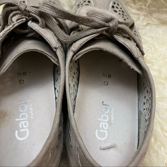 Gabor Comfort Suede Perforated Lace Up Sneakers Taupe - Picture 6 of 6